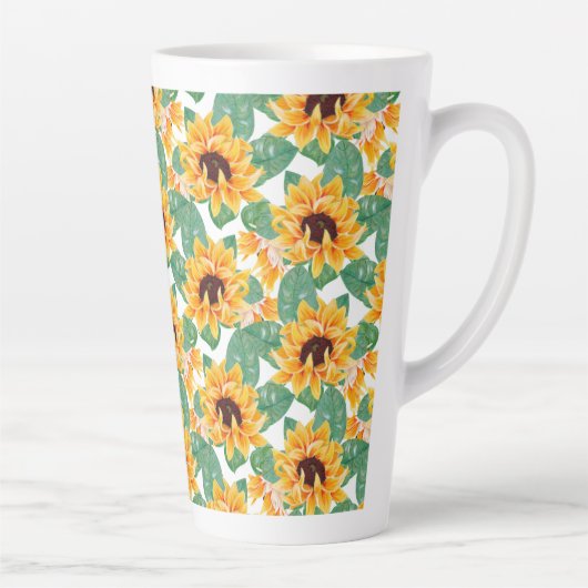 Tasse Latte Joli tournesol Jaune et Motif vert (Droite)