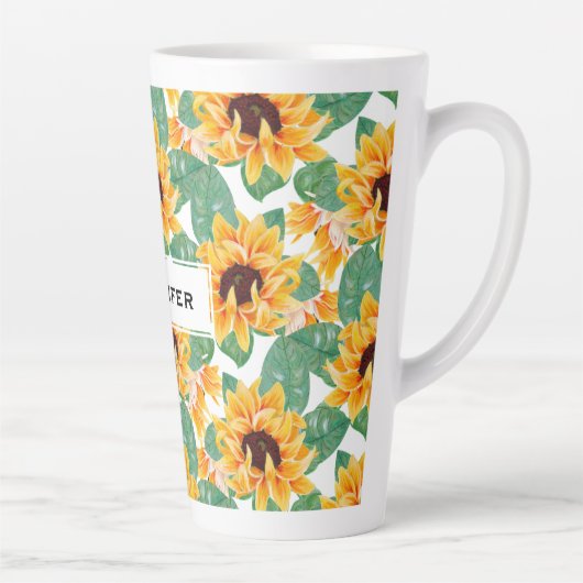 Tasse Latte Joli tournesol Jaune et Motif vert (Droite)