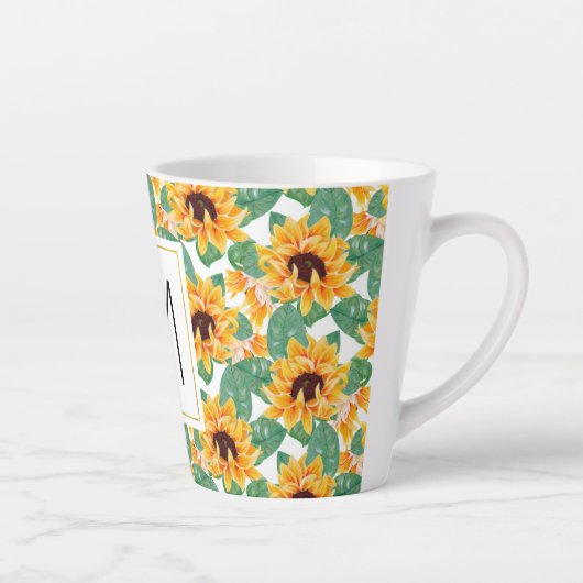 Tasse Latte Joli tournesol Jaune & Vert Motif Monogramme (Droite)