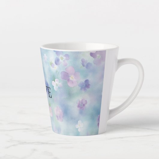 Tasse Latte Joli violet Fleurs blanches Aimer (Droite)