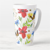 Tasse Latte Jolie aquarelle été Fleurs avec papillons (Angle droit)