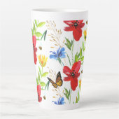 Tasse Latte Jolie aquarelle été Fleurs avec papillons (Devant)