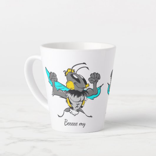 Tasse Latte Jolie Bumble Bee Cartoon Cust.Texte Blanc Latte Mu (Angle gauche)