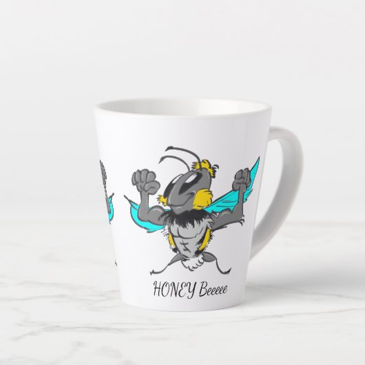 Tasse Latte Jolie Bumble Bee Cartoon Cust.Texte Blanc Latte Mu (Angle droit)