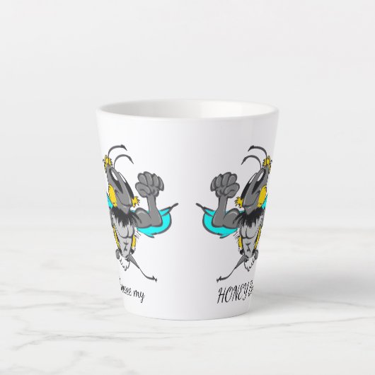 Tasse Latte Jolie Bumble Bee Cartoon Cust.Texte Blanc Latte Mu (Devant)