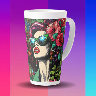 Tasse Latte Jolie dame dans un jardin fleuri coloré