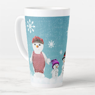 Tasse Latte Jolie famille de bonhomme de neige kawaii Noël fes