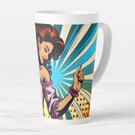 Tasse Latte Jolie Femme Dansant Salsa Pop Art (Angle droit)