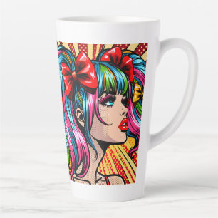 Tasse Latte Jolie fille de bande dessinée pop art avec des rub