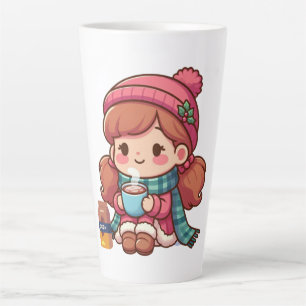 Tasse Latte Jolie fille de Noël/hiver avec cacao