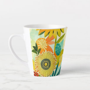 Tasse Latte Jolie folk Art Fleurs Jaunes