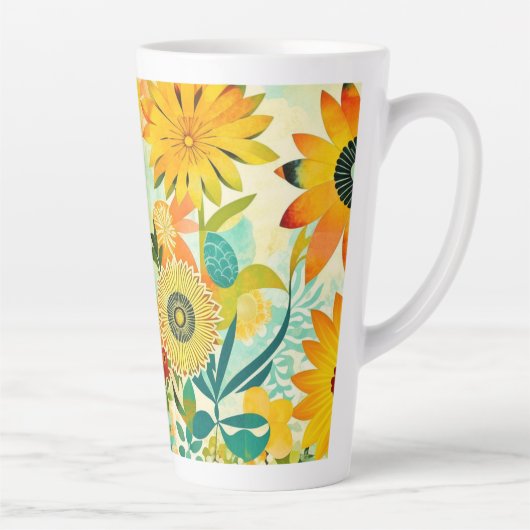 Tasse Latte Jolie folk Art Fleurs Jaunes (Droite)