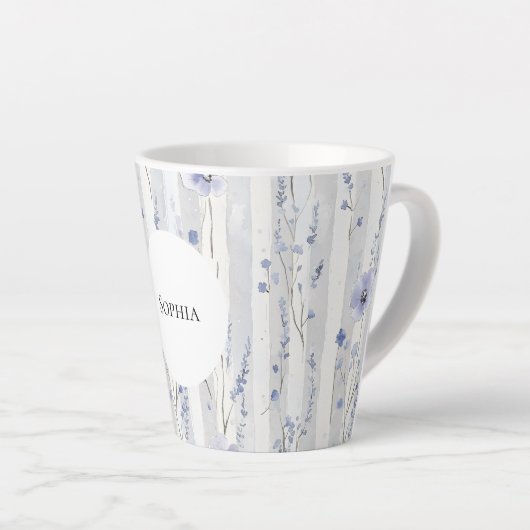 Tasse Latte Jolie Lavande Fleurs Blanches Rayures Baby Shower (Angle droit)