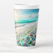 Tasse Latte Jolie plage Ocean avec verre de mer (Devant)
