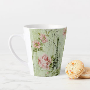 Tasse Latte jolie tour de paris fleurie rose à la menthe de p