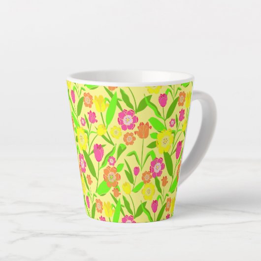 Tasse Latte Jolie Tulipe Motif Lemon Fleurs de Printemps Jaune (Angle droit)