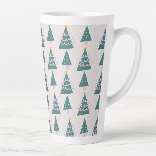 Tasse Latte Jolies arbres Doodles rose vert (Droite)