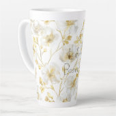 Tasse Latte Jolies Fleurs Blanches Dorées (Angle gauche)