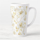 Tasse Latte Jolies Fleurs Blanches Dorées (Droite)