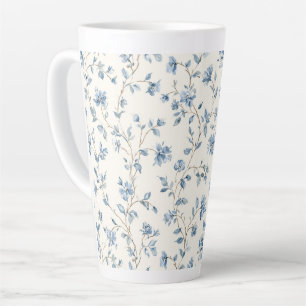 Tasse Latte Jolies Fleurs Crème Bleue