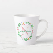 Tasse Latte Jolies fleurs de printemps Wreath Monogrammé (Droite)