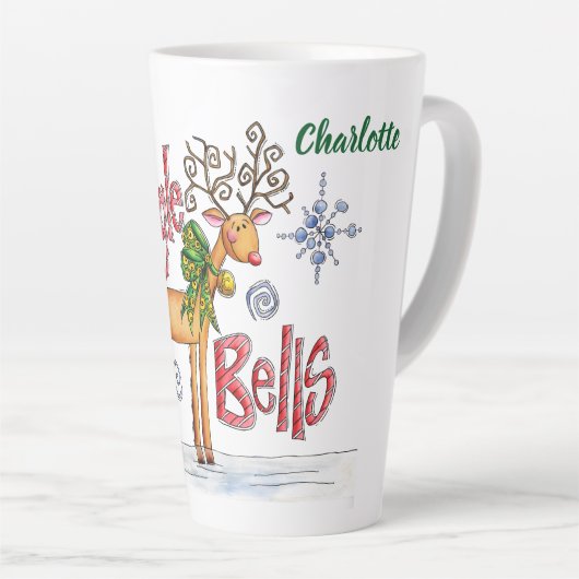 Tasse Latte Jolis rennes de Noël, flocons de neige de Jingle B (Angle droit)