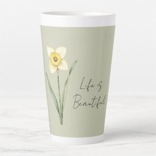 Tasse Latte Jonquille verte blanche jaune fleur