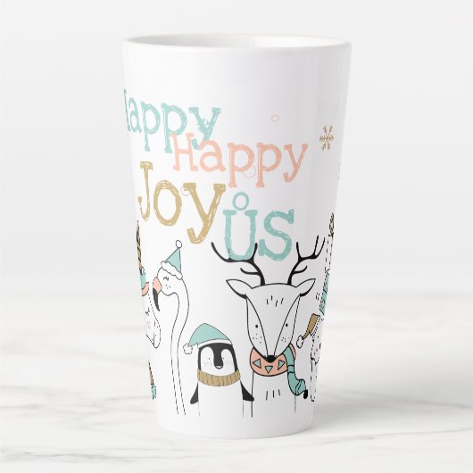 Tasse Latte Joy Joy Joy Happy Joy Animaux de Noël (Devant)