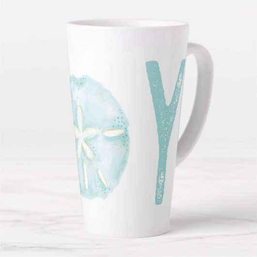 Tasse Latte Joy Océan côtier Turquoise Aquarelle Dollar (Angle droit)