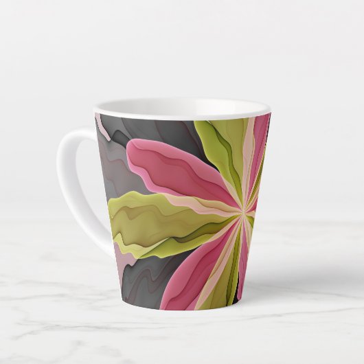 Tasse Latte Joy, Vert rose Anthracite Imaginaire Fleur Fractal (Angle gauche)