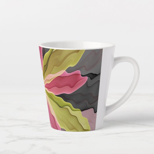 Tasse Latte Joy, Vert rose Anthracite Imaginaire Fleur Fractal (Droite)