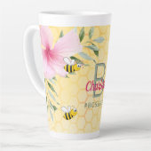 Tasse Latte Joyeuse bourde abeilles jaune nid d'abeille rose b (Angle gauche)