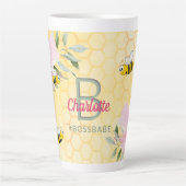 Tasse Latte Joyeuse bourde abeilles jaune nid d'abeille rose b (Devant)