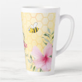 Tasse Latte Joyeuse bourde abeilles jaune nid d'abeille rose b (Droite)