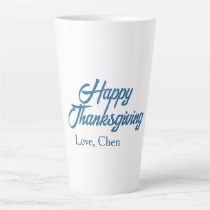 Tasse Latte Joyeuse fête d'action de grâce bleu amour nom vaca