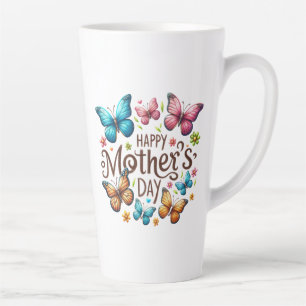 Tasse Latte Joyeuse fête des Mères avec papillons Clipart