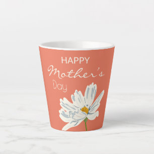 Tasse Latte Joyeuse Fête des Mères Fleur Artistique blanche