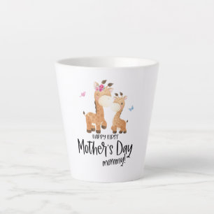 Tasse Latte Joyeuse fête des mères 🦒 Giraffe + Papillons
