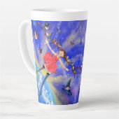 Tasse Latte Joyeuse fille aux oiseaux - Happines - (Angle gauche)