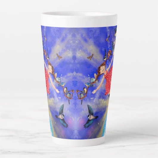 Tasse Latte Joyeuse fille aux oiseaux - Happines - (Devant)