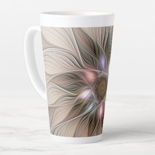 Tasse Latte Joyeuse Fleur Abstrait Beige Brown Floral Fractal (Angle gauche)