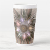 Tasse Latte Joyeuse Fleur Abstrait Beige Brown Floral Fractal (Devant)