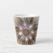 Tasse Latte Joyeuse Fleur Abstrait Beige Brown Floral Fractal (Devant)