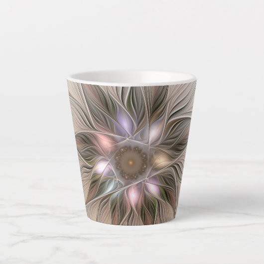 Tasse Latte Joyeuse Fleur Abstrait Beige Brown Floral Fractal (Devant)