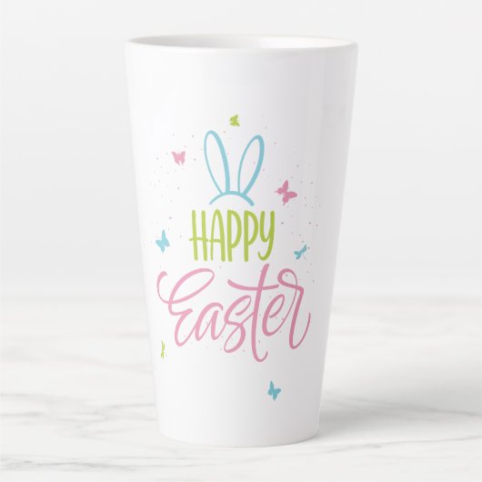 Tasse Latte Joyeuse Pâques aux papillons (Devant)