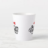 Tasse Latte Joyeuse Saint-Valentin calligraphie Cœurs Rouges F (Devant)