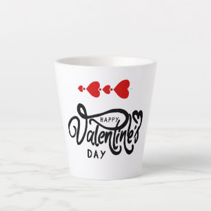 Tasse Latte Joyeuse Saint-Valentin calligraphie Cœurs Rouges F