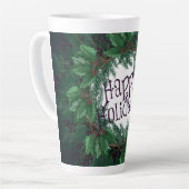 Tasse Latte Joyeuses fêtes de Noël Wreath ! Noël (Angle gauche)