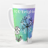 Tasse Latte Joyeuses fleurs de dessin animé sur l'aquarelle (Angle gauche)