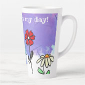 Tasse Latte Joyeuses fleurs de dessin animé sur l'aquarelle (Droite)